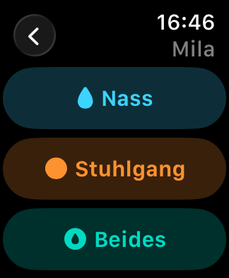 Apple Watch: nasse, schmutzige oder gemischte Windel auswählen