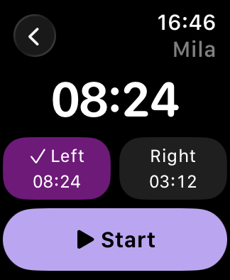 Apple Watch: breastfeeding timer and saving a feed